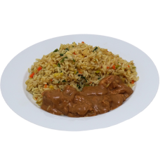 Kipsaté in satésaus Nasi goreng 